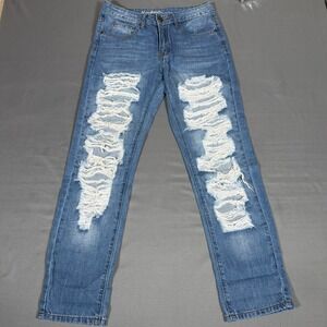 Machine Nouvelle‎ Mode Women's Distressed Straight Leg Jeans Blue Ripped Size 26